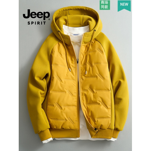 JEEP SPIRIT黃色石墨烯連帽棉服男女同款輕薄春秋經典麵包服棉衣 JEEP SPIRIT黃色石墨烯連帽棉服男女同款輕薄春秋經典麵包服棉衣