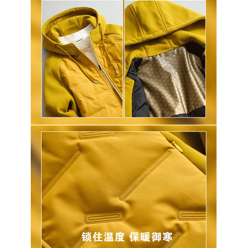 JEEP SPIRIT黃色石墨烯連帽棉服男女同款輕薄春秋經典麵包服棉衣 JEEP SPIRIT黃色石墨烯連帽棉服男女同款輕薄春秋經典麵包服棉衣