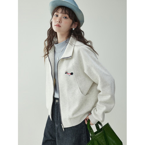 「北島AMUU原創」韓系小狗刺綉雙拉鍊外套衛衣女春秋寬松長袖上衣 「北島AMUU原創」韓系小狗刺綉雙拉鍊外套衛衣女春秋寬松長袖上衣