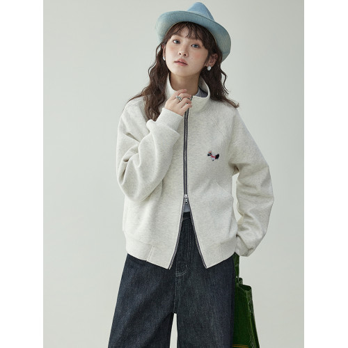 「北島AMUU原創」韓系小狗刺綉雙拉鍊外套衛衣女春秋寬松長袖上衣 「北島AMUU原創」韓系小狗刺綉雙拉鍊外套衛衣女春秋寬松長袖上衣