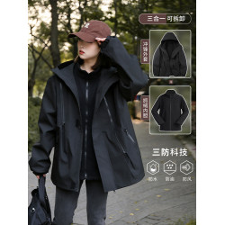 防風防水沖鋒衣女秋冬季三合一可拆卸內膽戶外徒步登山服夾克外套