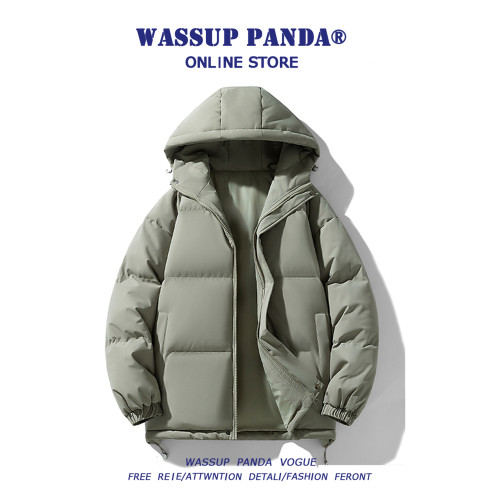 WASSUP PANDA簡約純色連帽羽絨服男冬季麵包服加厚保暖棉衣外套 WASSUP PANDA簡約純色連帽羽絨服男冬季麵包服加厚保暖棉衣外套