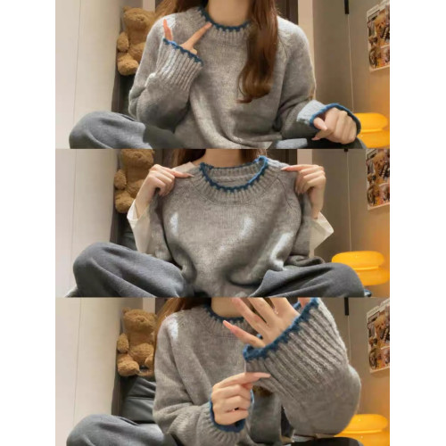 高級設計感灰色毛衣女秋內搭打底針織衫chic獨特漂亮韓系穿搭上衣