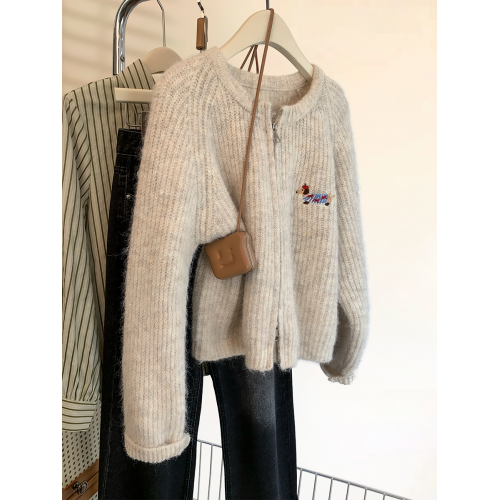 小狗拉鍊圓領毛衣外套女秋冬2025新款慵懶風軟糯短款羊毛針織開衫