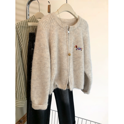 小狗拉鍊圓領毛衣外套女秋冬2025新款慵懶風軟糯短款羊毛針織開衫