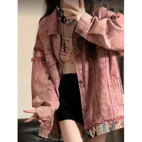 美式髒粉色水洗拼接牛仔外套女春秋季2025新款高級感休閒夾克上衣 美式髒粉色水洗拼接牛仔外套女春秋季2025新款高級感休閒夾克上衣