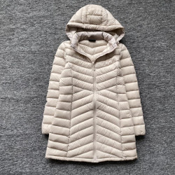 韓國原單 女款鴨絨中長款可拆卸帽羽絨服 輕薄上衣百搭顯瘦