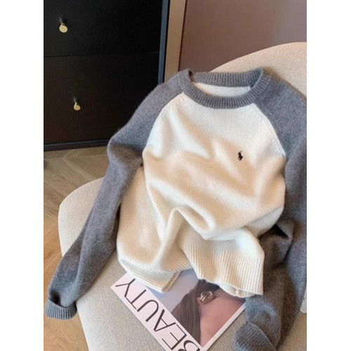 軟糯慵懶撞色刺綉毛衣女秋冬加厚韓系插肩袖顯瘦打底針織衫上衣潮