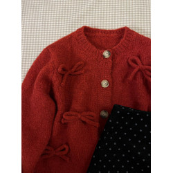 過新年穿搭紅色蝴蝶結毛衣女秋冬季2025新款內搭針織開衫上衣短款