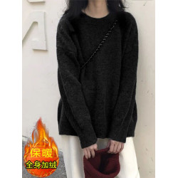 浣熊絨毛衣女加絨加厚秋冬季新款圓領針織衫慵懶寬松套頭內搭上衣