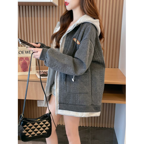 春秋薄款假兩件重工連帽外套女胖mm大碼200斤洋氣百搭開衫衛衣潮