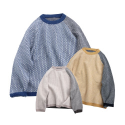 2025年新款秋冬個性撞色拼接套頭圓領毛衫百搭慵懶風女寬松毛衣