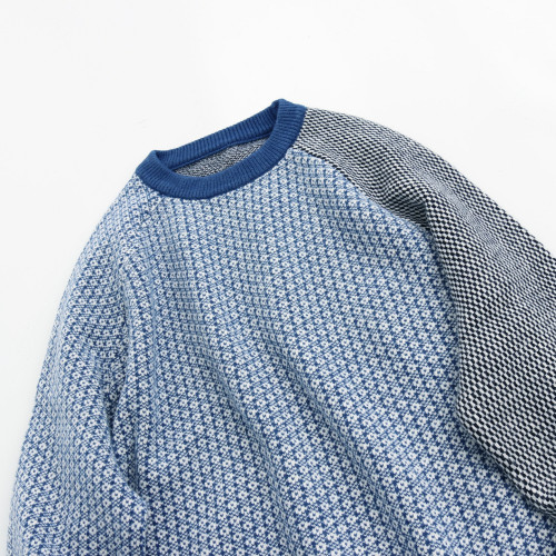 2025年新款秋冬個性撞色拼接套頭圓領毛衫百搭慵懶風女寬松毛衣