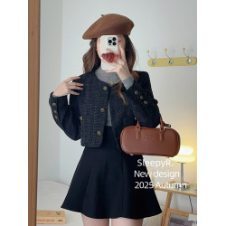 法式小香風外套女高級感修身顯高收腰長袖氣質名媛粗花呢夾克上衣