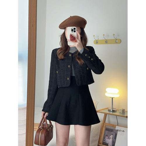 法式小香風外套女高級感修身顯高收腰長袖氣質名媛粗花呢夾克上衣 法式小香風外套女高級感修身顯高收腰長袖氣質名媛粗花呢夾克上衣