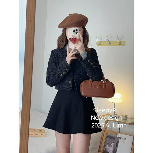 法式小香風外套女高級感修身顯高收腰長袖氣質名媛粗花呢夾克上衣 法式小香風外套女高級感修身顯高收腰長袖氣質名媛粗花呢夾克上衣