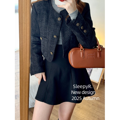 法式小香風外套女高級感修身顯高收腰長袖氣質名媛粗花呢夾克上衣 法式小香風外套女高級感修身顯高收腰長袖氣質名媛粗花呢夾克上衣