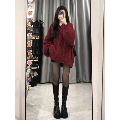 大碼胖MM美拉德氣質高級感咖色針織毛衣女秋冬新款軟糯慵懶風寬松