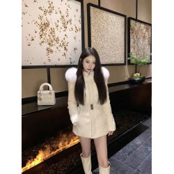 巨好看的中長款白色收腰90白鴨絨羽絨服女保暖加厚大毛領連帽外套