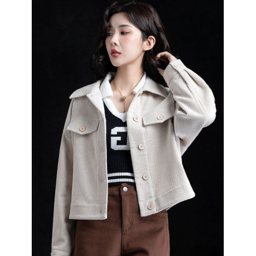 春秋季新款氣質百搭燈芯絨襯衫女設計感小衆別致短款小外套女上衣 春秋季新款氣質百搭燈芯絨襯衫女設計感小衆別致短款小外套女上衣