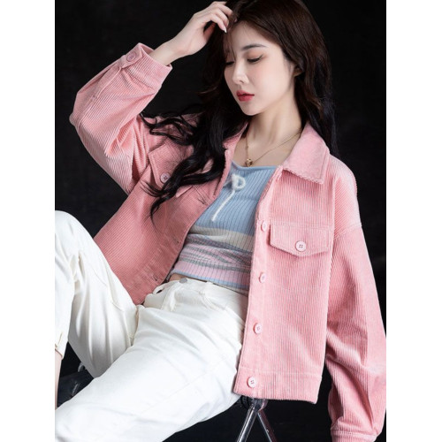 春秋季新款氣質百搭燈芯絨襯衫女設計感小衆別致短款小外套女上衣 春秋季新款氣質百搭燈芯絨襯衫女設計感小衆別致短款小外套女上衣