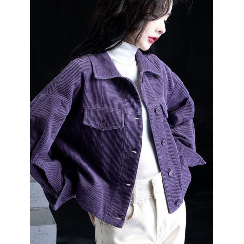 春秋季新款氣質百搭燈芯絨襯衫女設計感小衆別致短款小外套女上衣 春秋季新款氣質百搭燈芯絨襯衫女設計感小衆別致短款小外套女上衣