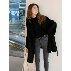 大碼200斤秋冬雙面毛呢大衣女胖mm小個子韓版寬松顯瘦中長款外套