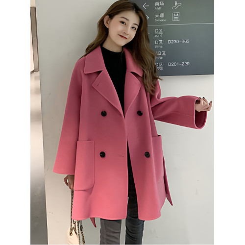 大碼200斤秋冬雙面毛呢大衣女胖mm小個子韓版寬松顯瘦中長款外套