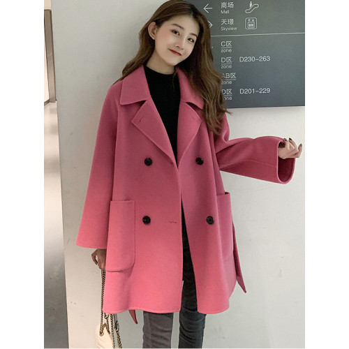 大碼200斤秋冬雙面毛呢大衣女胖mm小個子韓版寬松顯瘦中長款外套