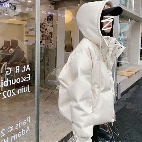高級感2025年冬季連帽羽絨服女加厚90白鴨絨派克服短款PU皮衣外套 高級感2025年冬季連帽羽絨服女加厚90白鴨絨派克服短款PU皮衣外套