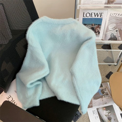 kor-anya薄荷綠仿水貂絨針織開衫上衣女秋冬溫柔慵懶軟糯毛衣外套