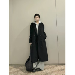 黑色毛呢外套女2025新款秋冬季高級感小個子中長款赫本風呢子大衣