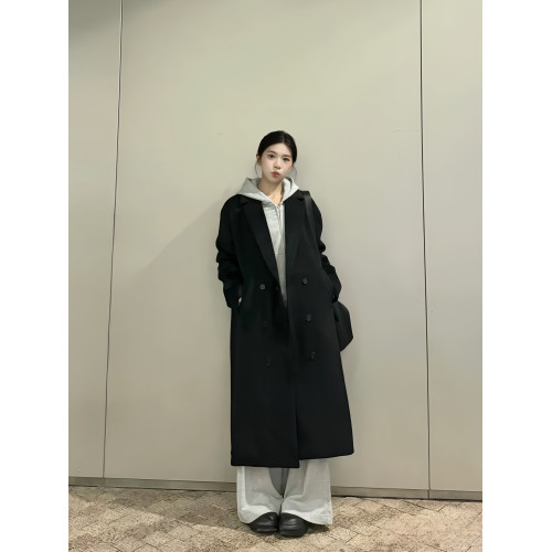 黑色毛呢外套女2025新款秋冬季高級感小個子中長款赫本風呢子大衣