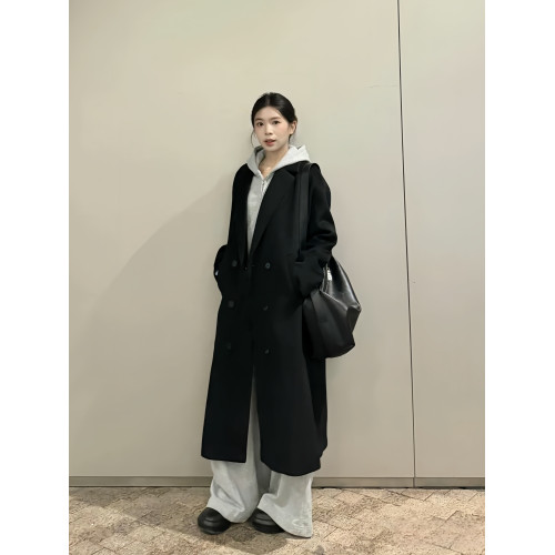 黑色毛呢外套女2025新款秋冬季高級感小個子中長款赫本風呢子大衣