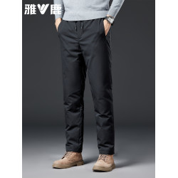 雅鹿羽絨褲男外穿中老年人加厚保暖鴨絨防風高腰加長寬松大碼棉褲
