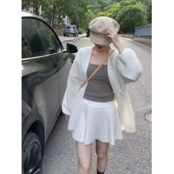 白色軟糯毛衣開衫外套女秋冬季韓系穿搭寬松慵懶風中長款針織上衣