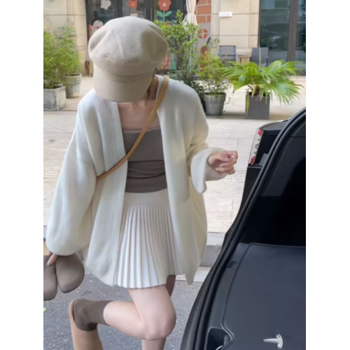 白色軟糯毛衣開衫外套女秋冬季韓系穿搭寬松慵懶風中長款針織上衣
