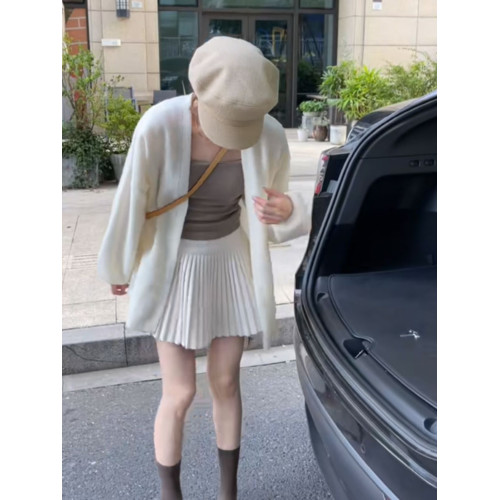 白色軟糯毛衣開衫外套女秋冬季韓系穿搭寬松慵懶風中長款針織上衣