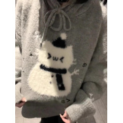 聖誕氛圍感甜美可愛卡通雪人連帽毛衣女秋冬軟糯高級感針織衫上衣