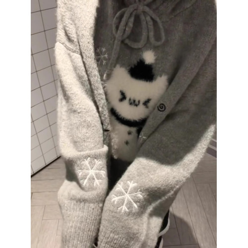 聖誕氛圍感甜美可愛卡通雪人連帽毛衣女秋冬軟糯高級感針織衫上衣