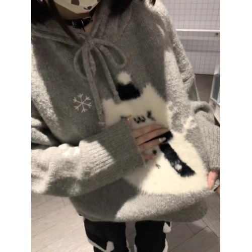 聖誕氛圍感甜美可愛卡通雪人連帽毛衣女秋冬軟糯高級感針織衫上衣