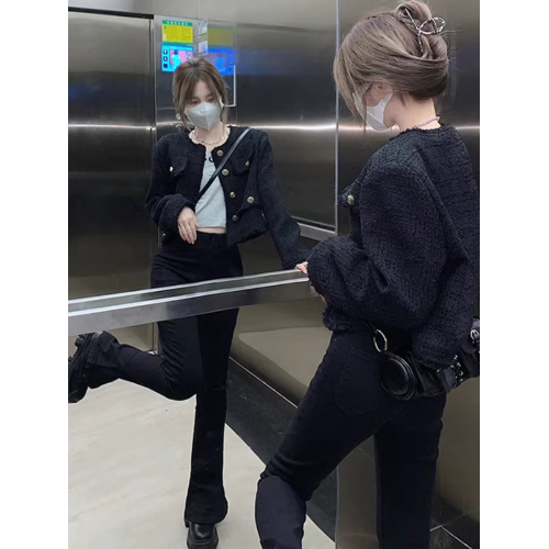 黑色小香風外套女2025年新款春秋季法式高級感名媛小個子短款上衣 黑色小香風外套女2025年新款春秋季法式高級感名媛小個子短款上衣