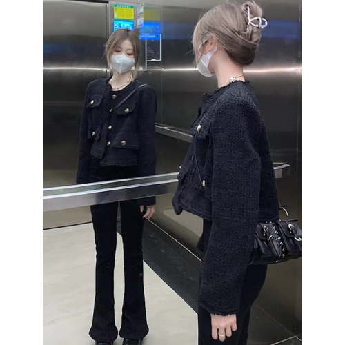 黑色小香風外套女2025年新款春秋季法式高級感名媛小個子短款上衣 黑色小香風外套女2025年新款春秋季法式高級感名媛小個子短款上衣