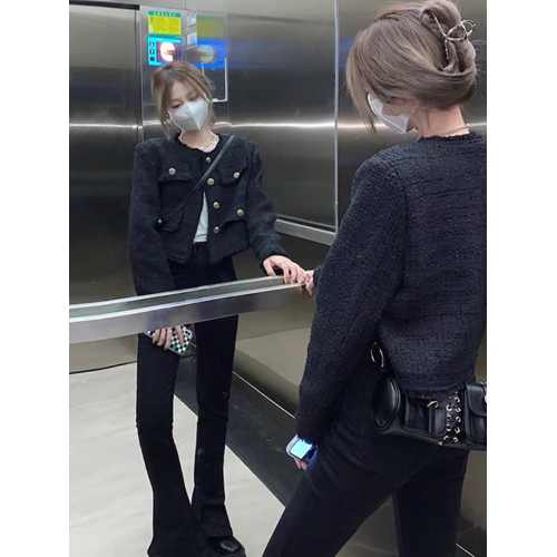 黑色小香風外套女2025年新款春秋季法式高級感名媛小個子短款上衣 黑色小香風外套女2025年新款春秋季法式高級感名媛小個子短款上衣