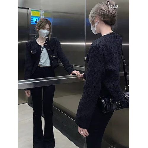 黑色小香風外套女2025年新款春秋季法式高級感名媛小個子短款上衣 黑色小香風外套女2025年新款春秋季法式高級感名媛小個子短款上衣