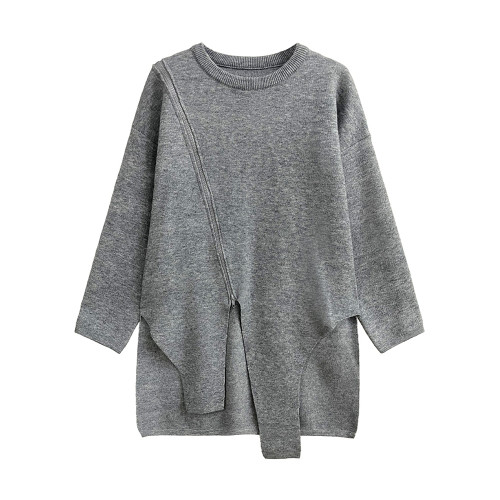 毛衣女2025春秋季新款港風圓領純色開叉時尚個性寬松顯瘦百搭上衣