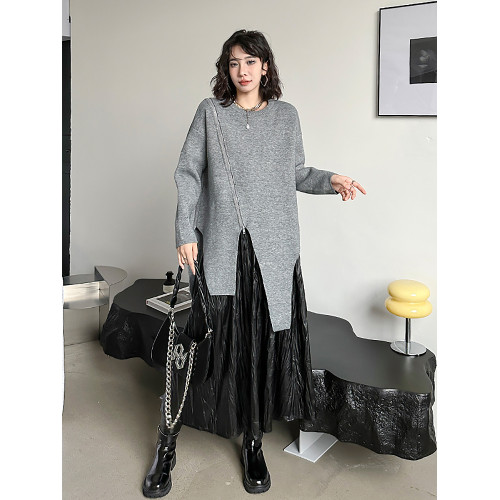 毛衣女2025春秋季新款港風圓領純色開叉時尚個性寬松顯瘦百搭上衣