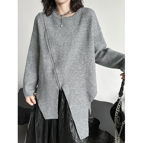 毛衣女2025春秋季新款港風圓領純色開叉時尚個性寬松顯瘦百搭上衣