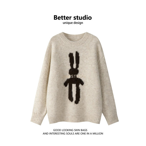 高級感兔子毛衣女春秋季慵懶風oversize衛衣小衆軟糯保暖針織上衣