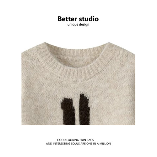 高級感兔子毛衣女春秋季慵懶風oversize衛衣小衆軟糯保暖針織上衣